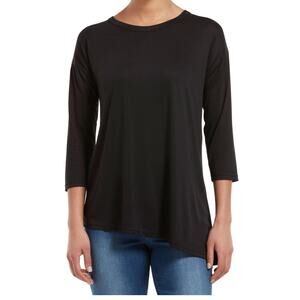 Hue Three Quarter Sleeve Crew Neck Tunic Womens Small Black New Shirt Top